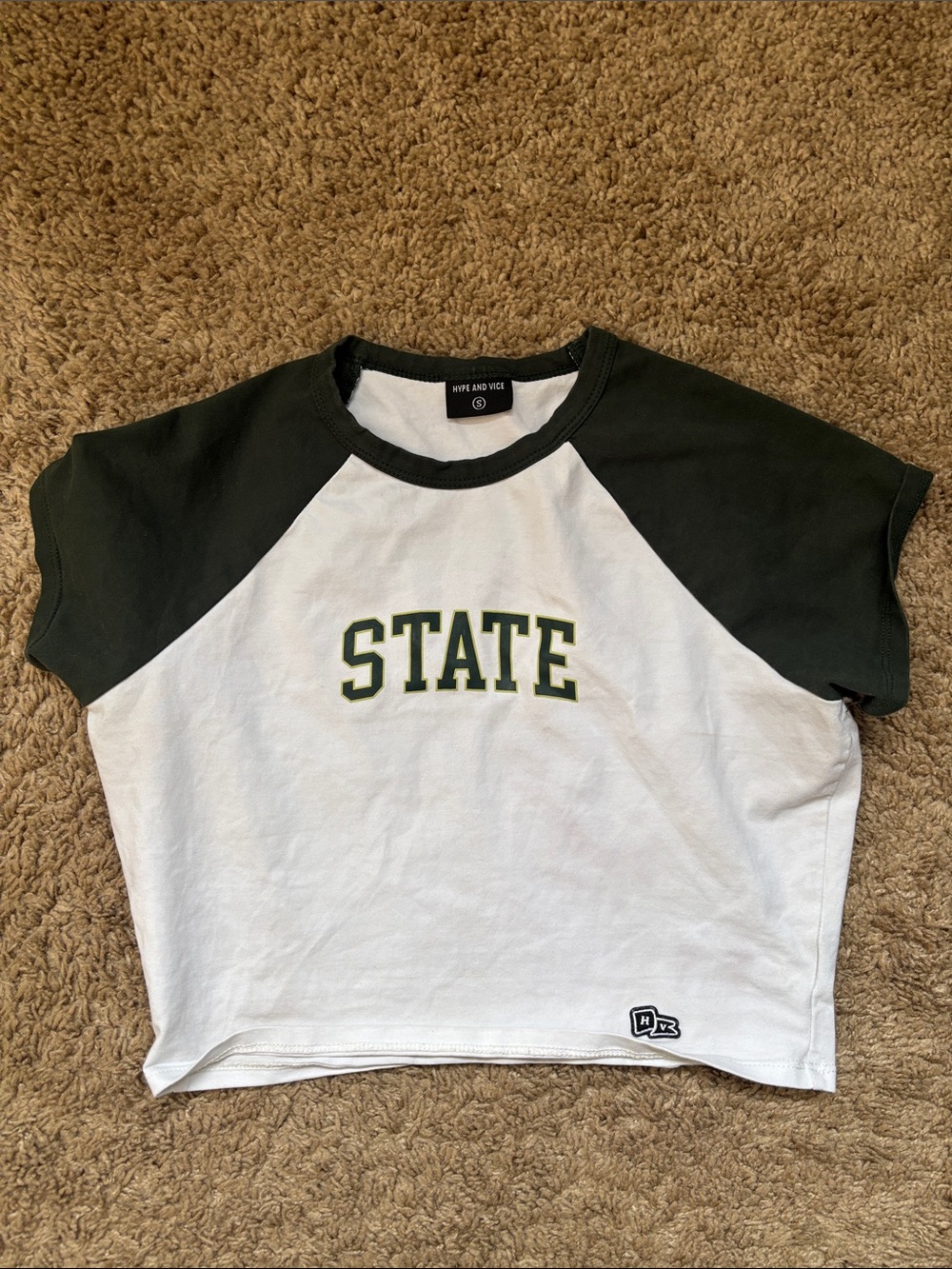 Raglan Crop Tee with 'STATE' Chest Graphic